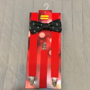 Red Suspenders with Black Bow Tie
